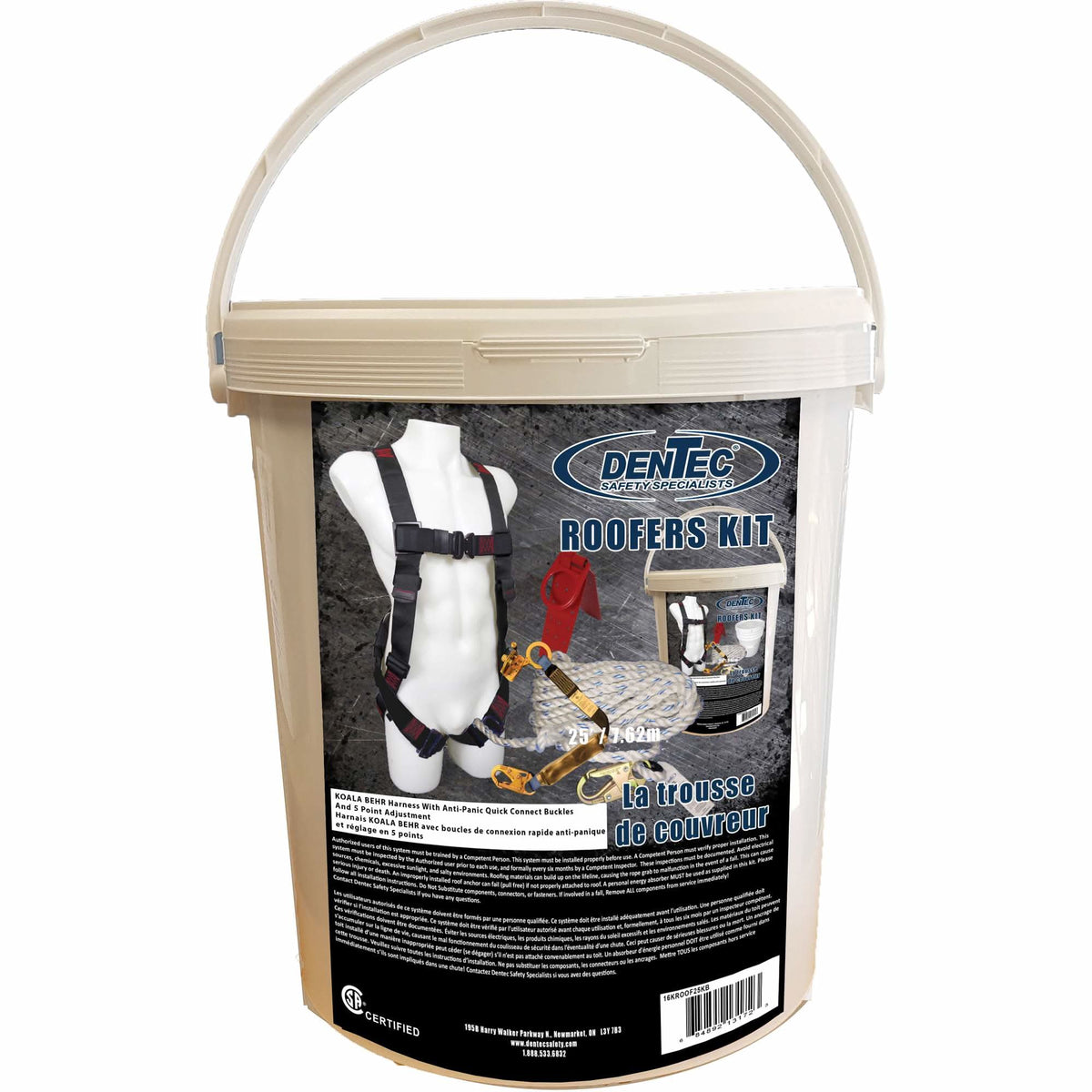 Koala Behr Roofer's Kit with 25' Rope, CSA Certified, Class A, Large/Medium/X-Large, 310 lbs. Cap.