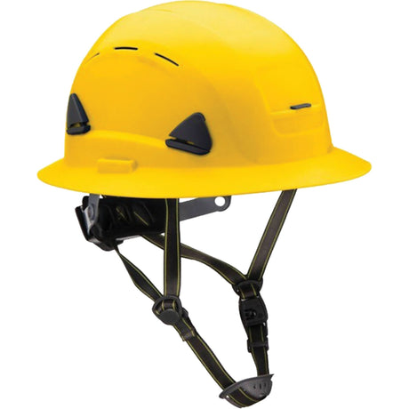 Fibre Metal Climbing Style Helmet with Full Brim, Vented, Ratchet, Yellow