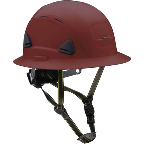 Fibre Metal Climbing Style Helmet with Full Brim, Vented, Ratchet, Brown