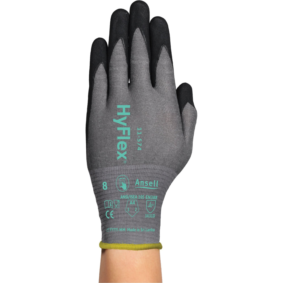 HyFlex® 11-574 Cut-Resistant Gloves, Size 6/X-Small, 21 Gauge, Foam Nitrile Coated, Intercept™ Shell, ASTM ANSI Level A4/EN 388 Level D
