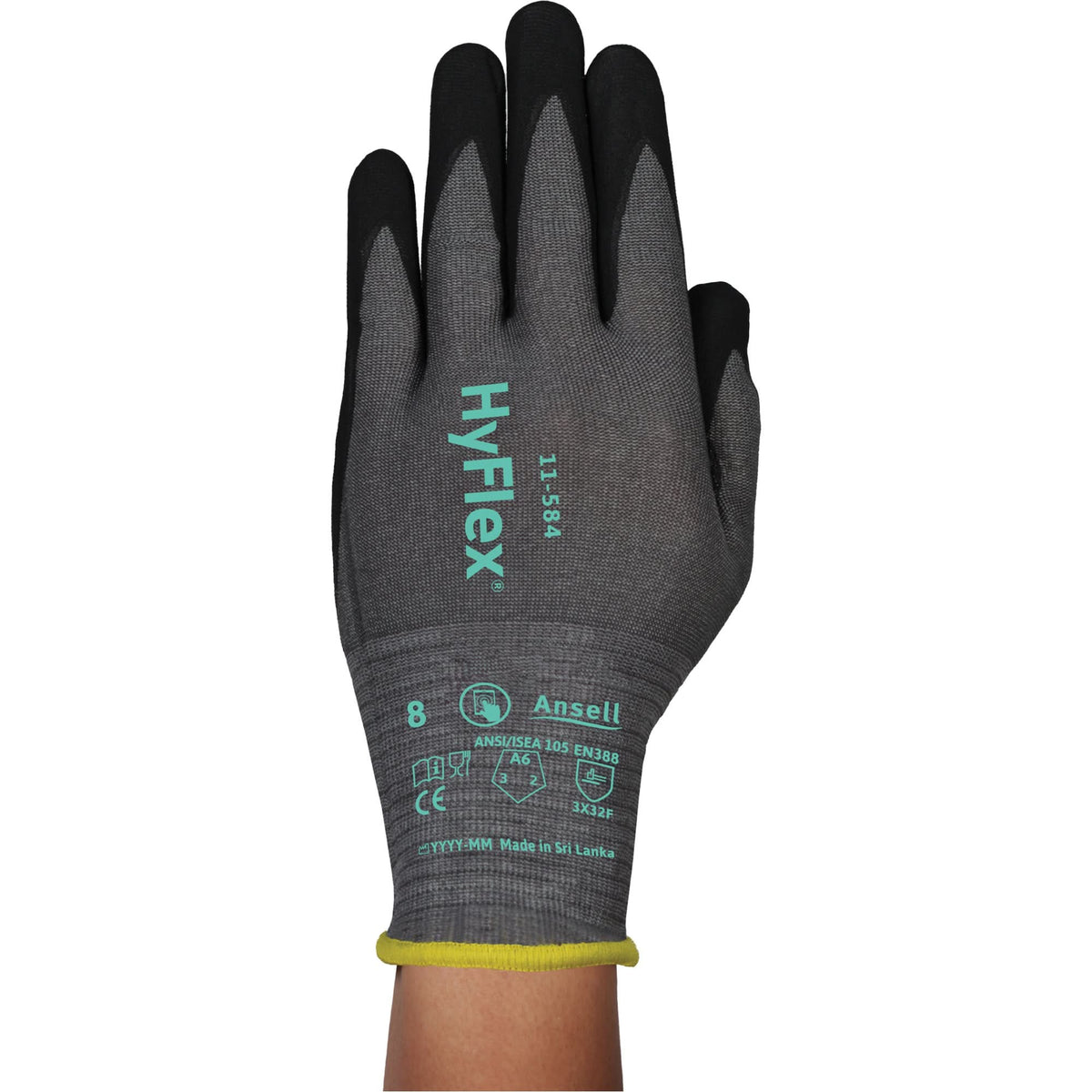 HyFlex® 11-584 Cut-Resistant Gloves, Size 6/X-Small, 21 Gauge, Foam Nitrile Coated, HPPE/Intercept™ Shell, ASTM ANSI Level A6/EN 388 Level F