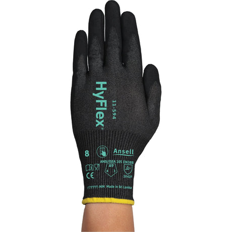HyFlex® 11-594 Cut-Resistant Gloves, Size Large/9, 18 Gauge, Nitrile Coated, HPPE/Intercept™ Shell, ASTM ANSI Level A9/EN 388 Level F