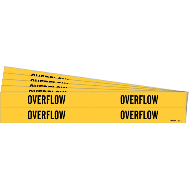 "Overflow" Pipe Markers, Self-Adhesive, 1-1/8" H x 7" W, Black on Yellow