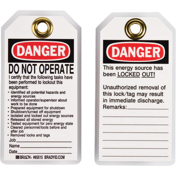 Lockout Tags, Plastic, 3" W x 5-1/2" H, English
