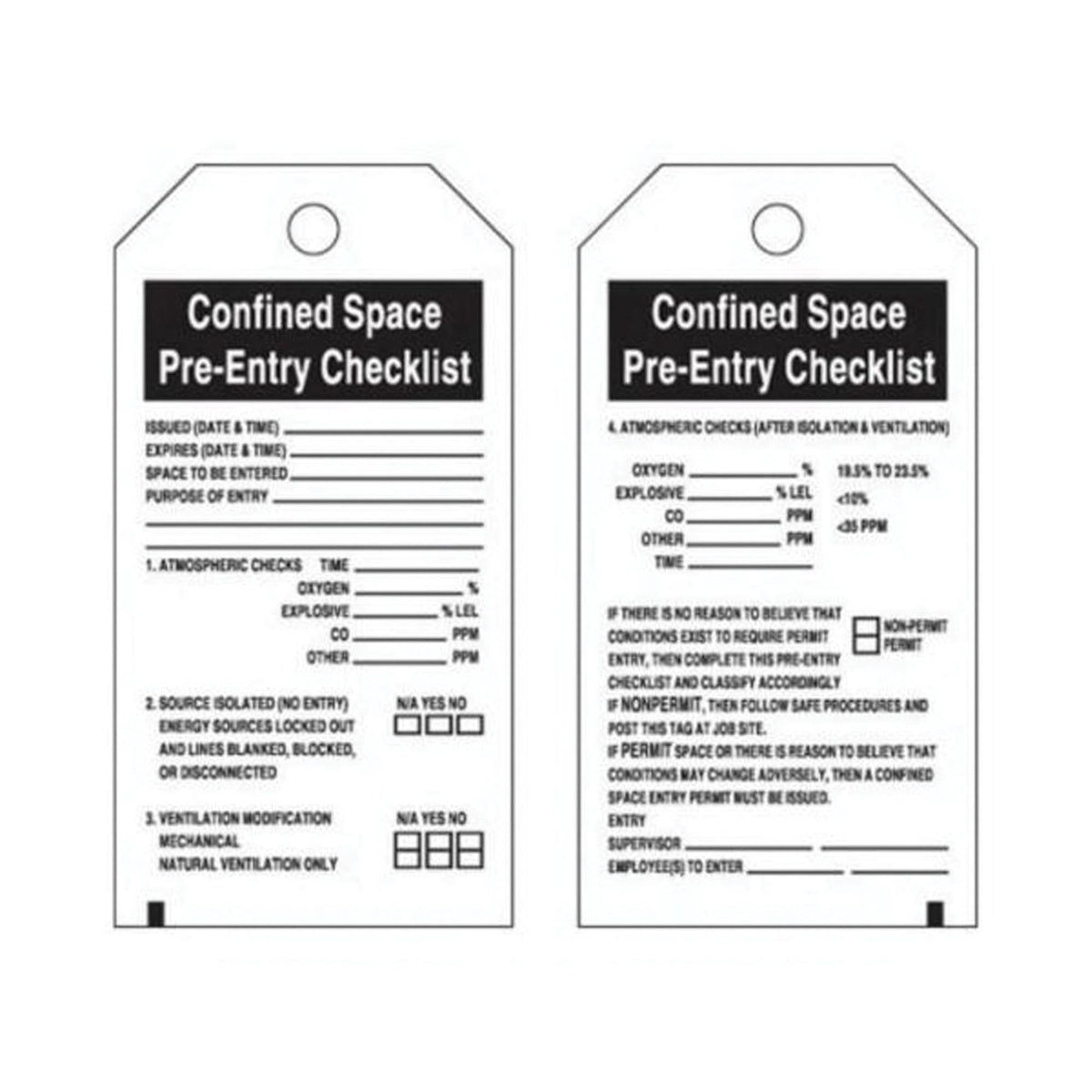 "Confined Space" Tags, Polyester, 3" W x 5-3/4" H, English