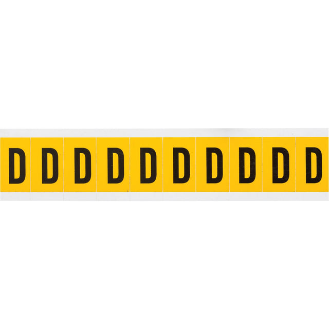 Individual Number and Letter Labels, D, 1" H, Black on Yellow
