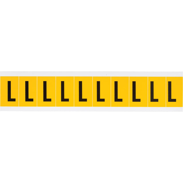 Individual Number and Letter Labels, L, 1" H, Black on Yellow