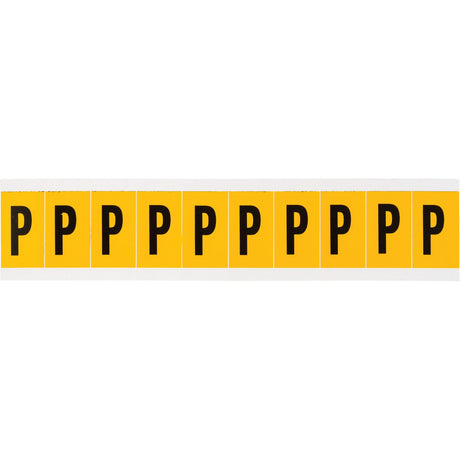 Individual Number & Letter Labels, P, 1" H, Black on Yellow