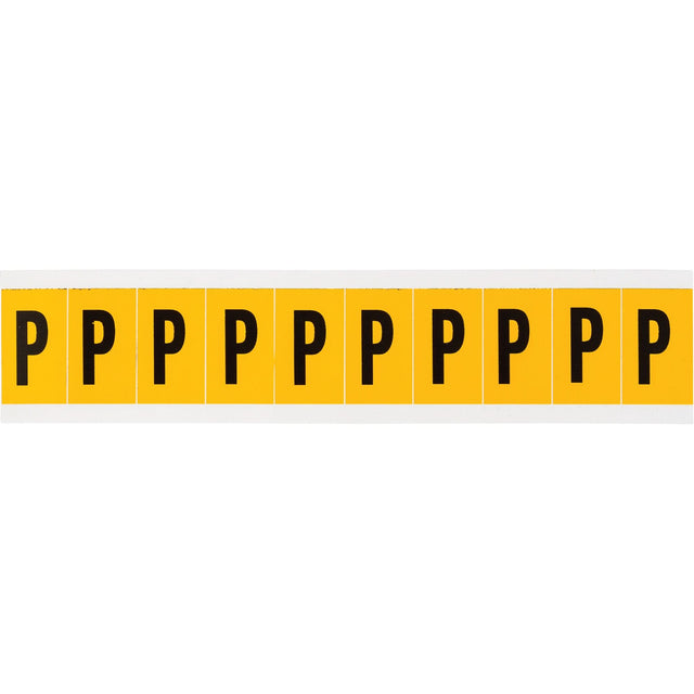 Individual Number & Letter Labels, P, 1" H, Black on Yellow
