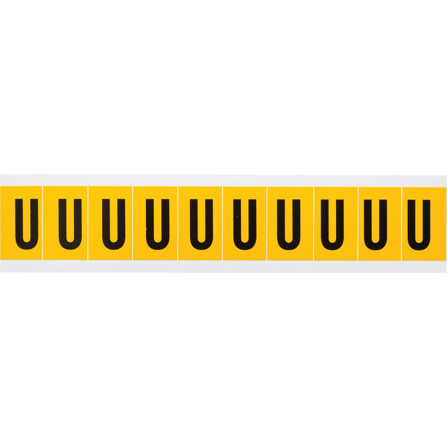 Individual Number & Letter Labels, U, 1" H, Black on Yellow