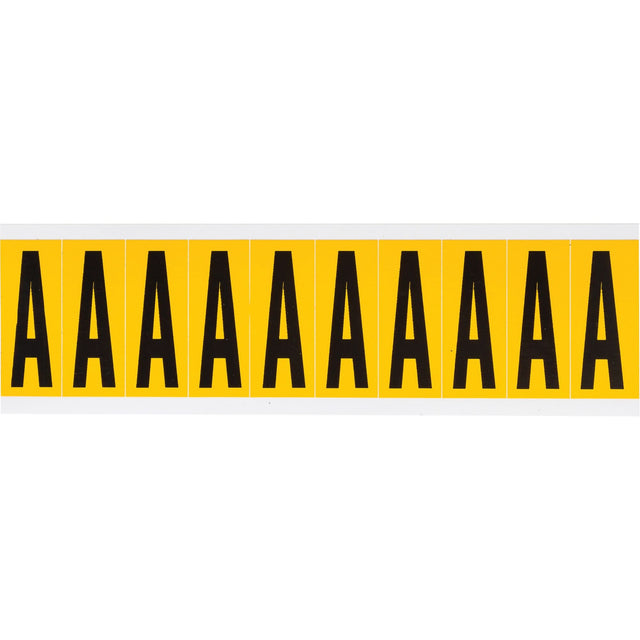 Individual Number and Letter Labels, A, 2" H, Black on Yellow
