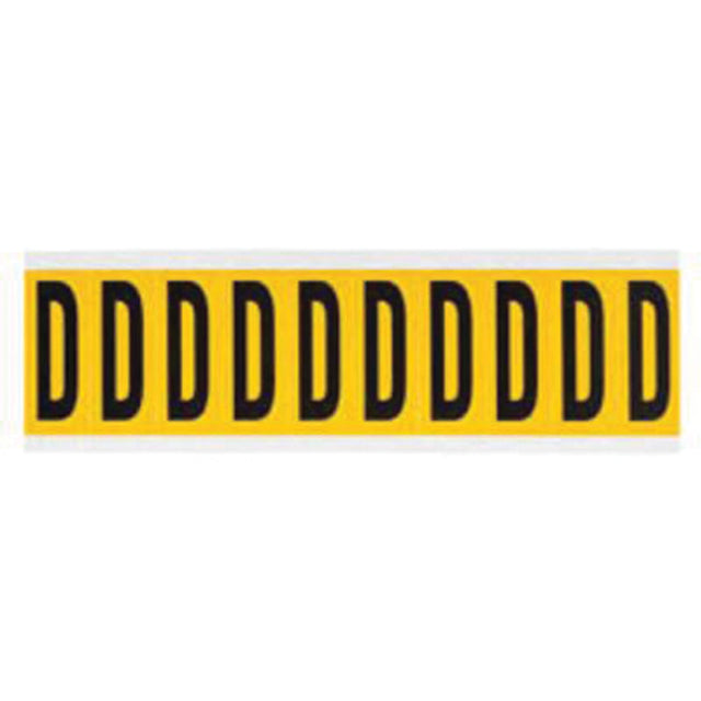 Individual Number and Letter Labels, D, 2" H, Black on Yellow