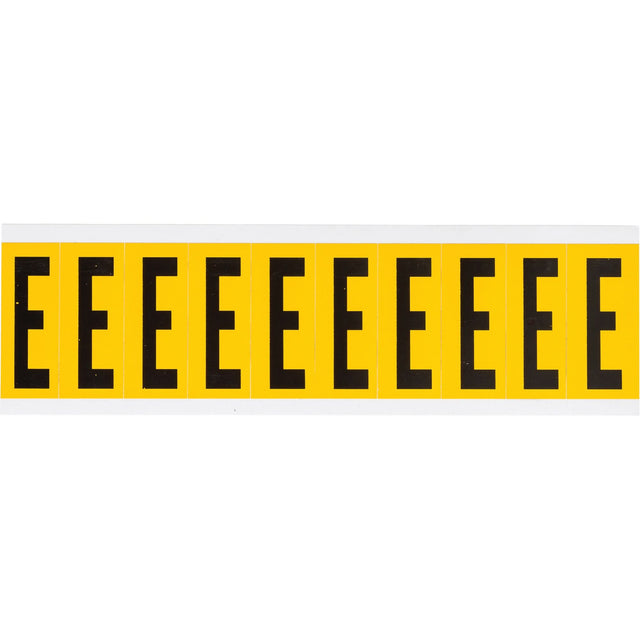 Individual Number and Letter Labels, E, 2" H, Black on Yellow