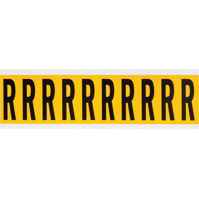 Individual Number & Letter Labels, R, 2" H, Black on Yellow