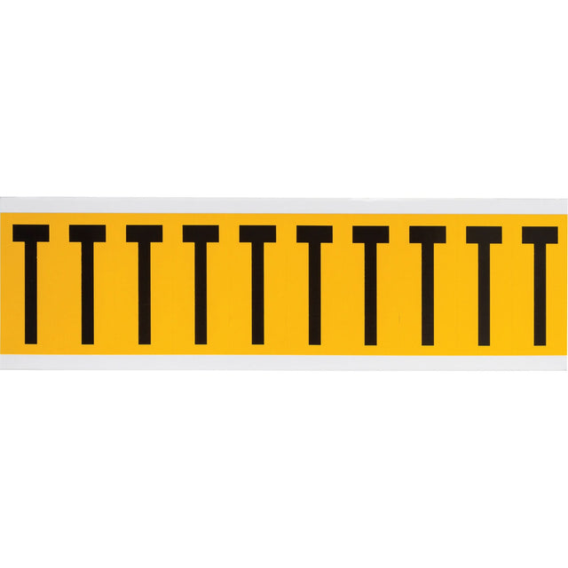 Individual Number & Letter Labels, T, 2" H, Black on Yellow