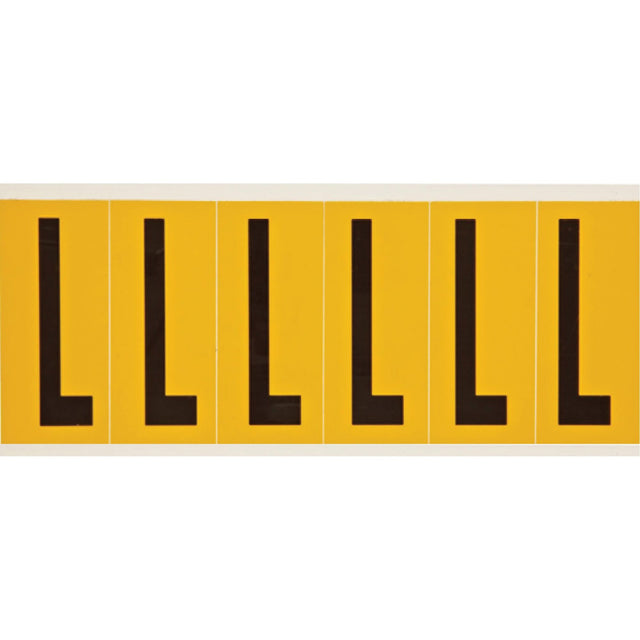Individual Number and Letter Labels, L, 3" H, Black on Yellow