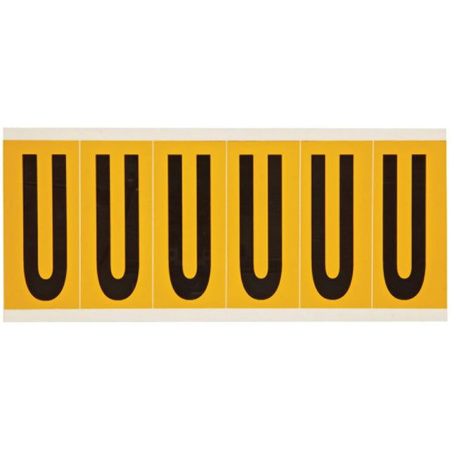 Individual Number & Letter Labels, U, 3" H, Black on Yellow