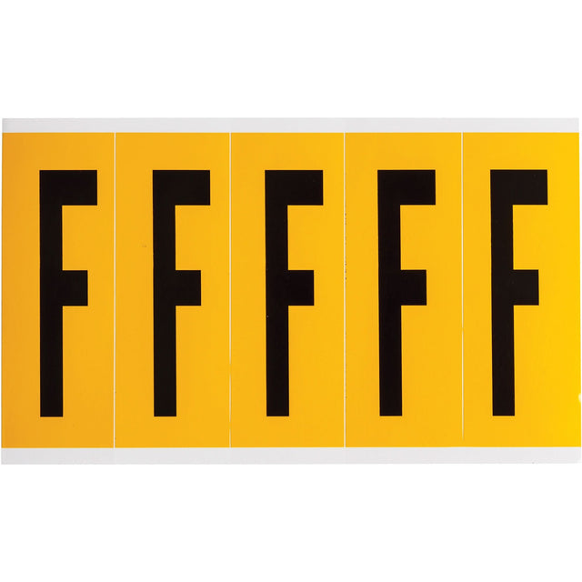 Individual Number and Letter Labels, F, 4" H, Black on Yellow