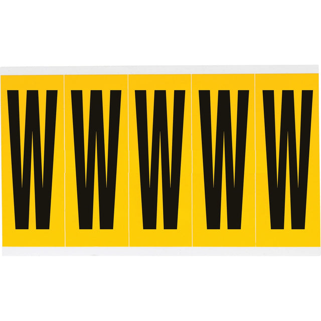 Individual Number & Letter Labels, W, 4" H, Black on Yellow