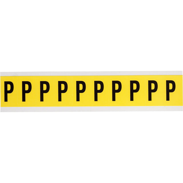 Repositionable Individual Number & Letter Labels, P, 1" H, Black on Yellow