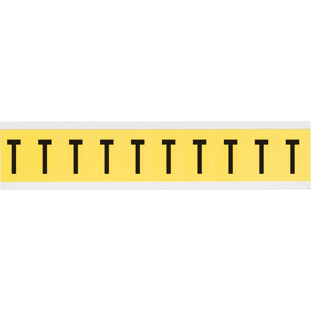 Repositionable Individual Number & Letter Labels, T, 1" H, Black on Yellow
