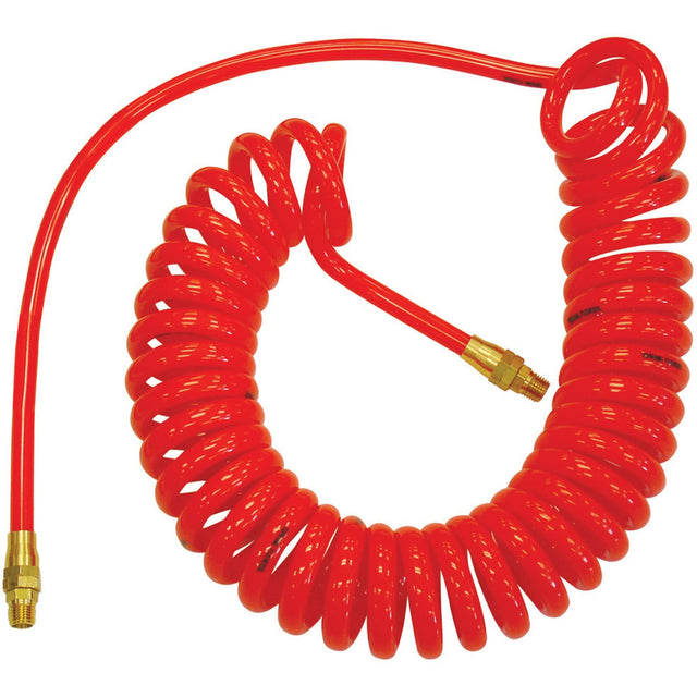 Flexcoil Self-Storing Polyurethane Air Hoses With Fittings, Air, 3/8" ID x 15' L, Polyurethane, 140 PSI at 23 °C