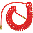 Flexcoil Self-Storing Polyurethane Air Hoses With Fittings, Air, 1/4" ID x 15' L, Polyurethane, 140 PSI at 23 °C
