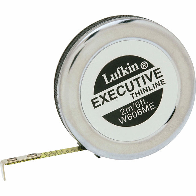 Executive® Thinline Yellow Clad Pocket SAE/Metric Tape Measure, 1/4" x 6'