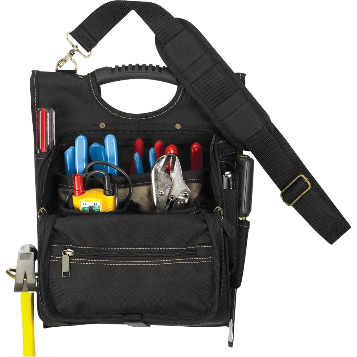 Zippered Professional Electrician's Tool Pouches, Polyester, 21 Pockets, Black