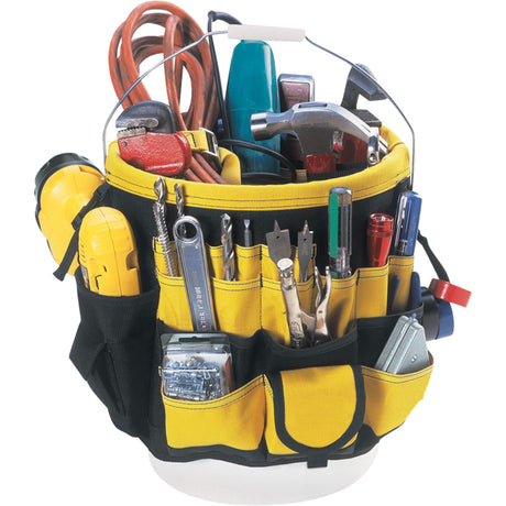 Tool Bucket Organizer, 6" L x 11" W x 12" H, Nylon, Black/Yellow