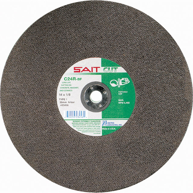 C24R Concrete High Speed Cut-Off Wheel, 14" x 1/8", 1" Arbor, Type 1, Silicon Carbide, 5400 RPM