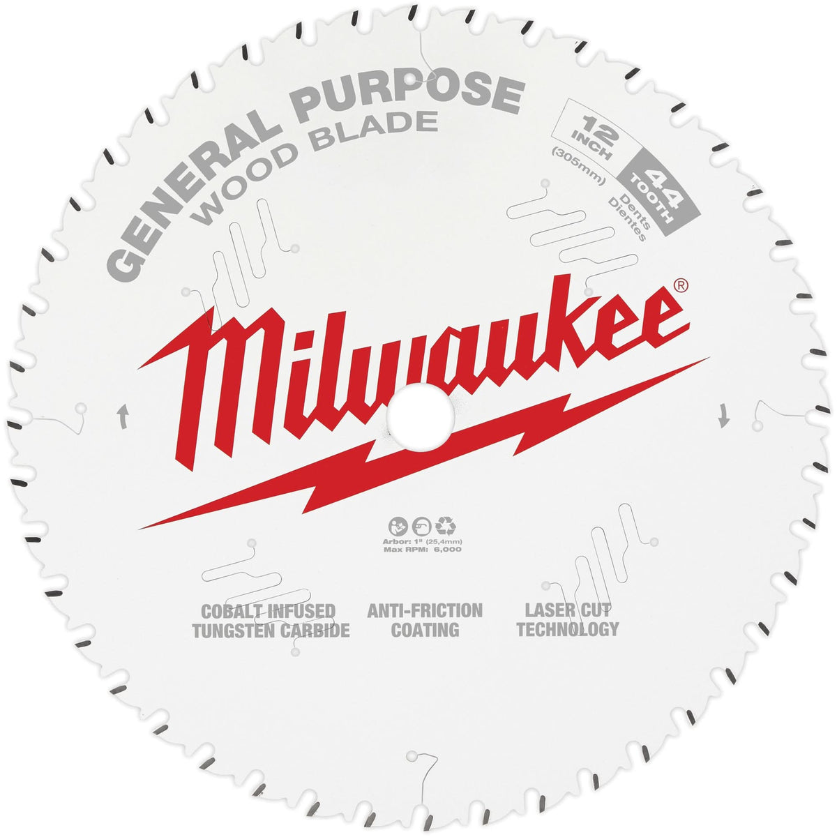 General Purpose Circular Saw Blade, 12", 44 Teeth, Wood Use