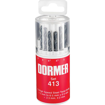 Jobber Drill Bit Set, 13 Pieces, High Speed Steel