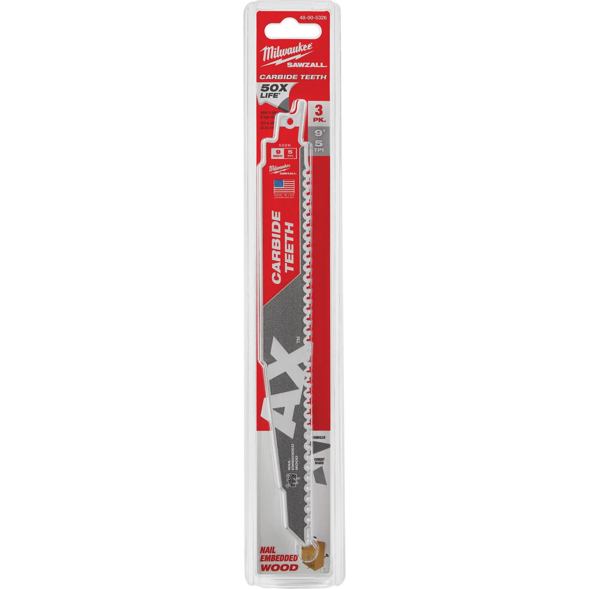 The Ax™ Sawzall® Blade, Carbide, 5 TPI, 9" L x 1" W