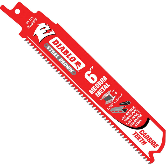 Medium Metal Reciprocating Saw Blade, Carbide, 10 TPI, 6" L x 1" W