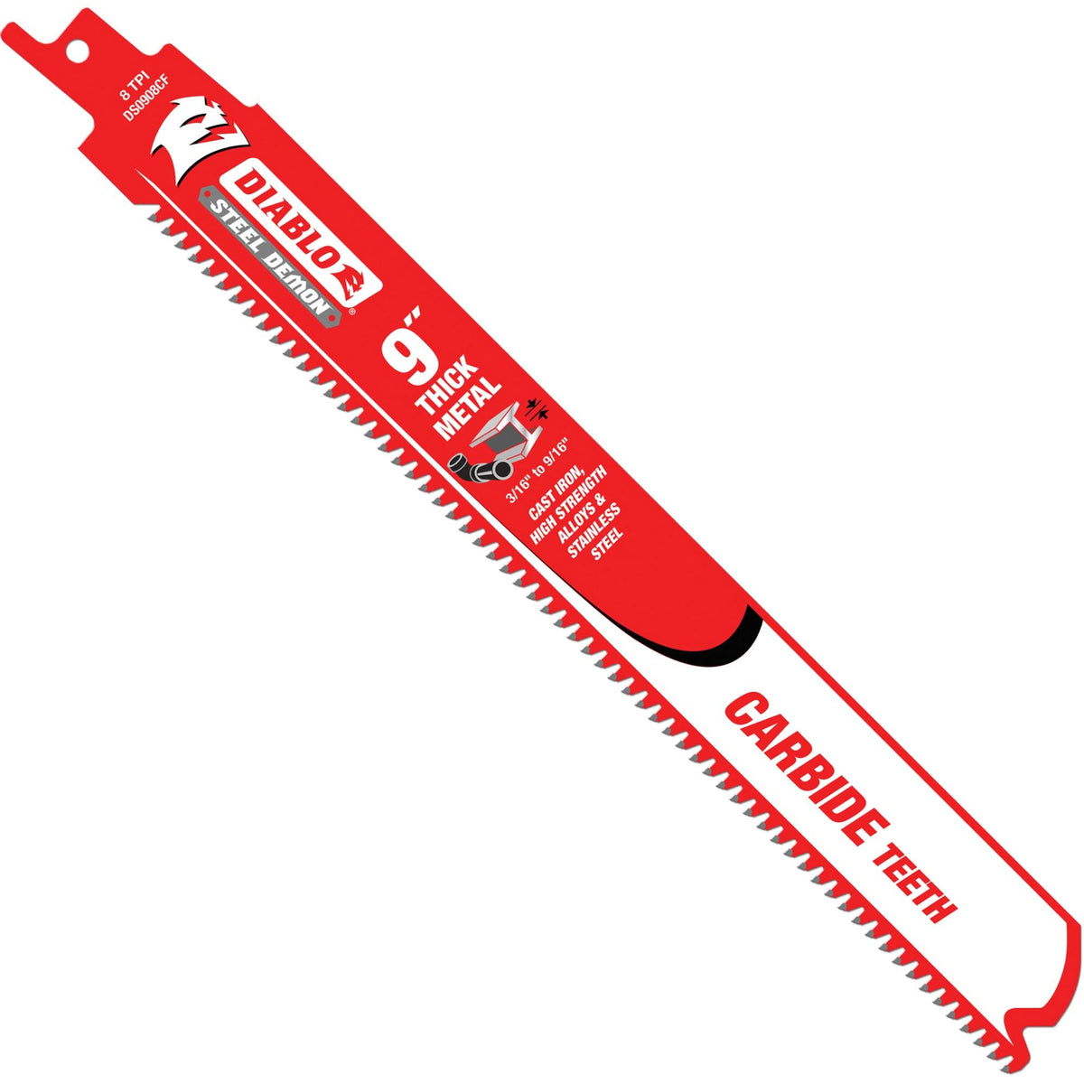 Thick Metal Reciprocating Saw Blade, Carbide, 8 TPI, 9" L x 1" W