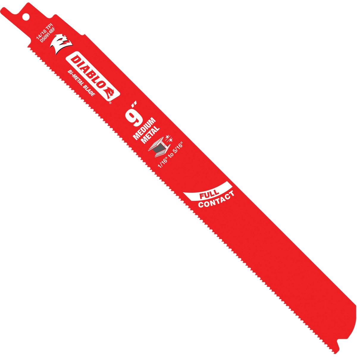 Medium Metal Reciprocating Saw Blade, Bi-Metal, 14-18 TPI, 9" L x 1" W