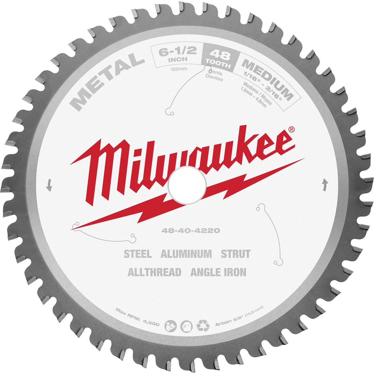 Circular Saw Blade, 6-1/2", 48 Teeth, Metal Use