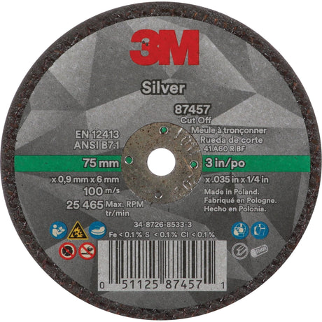 Silver Cut-Off Wheel, 3" x 0.04", 1/4"-28 Arbor, Type 1, Ceramic, 25645 RPM