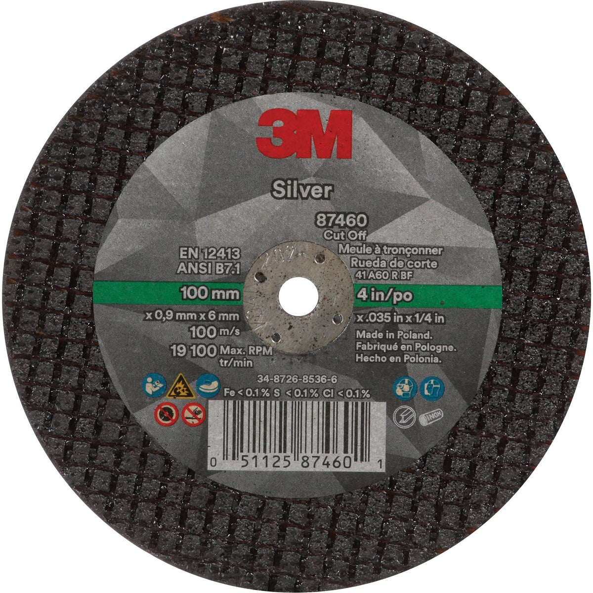 Silver Cut-Off Wheel, 4" x 0.04", 1/4"-28 Arbor, Type 1, Ceramic, 19100 RPM
