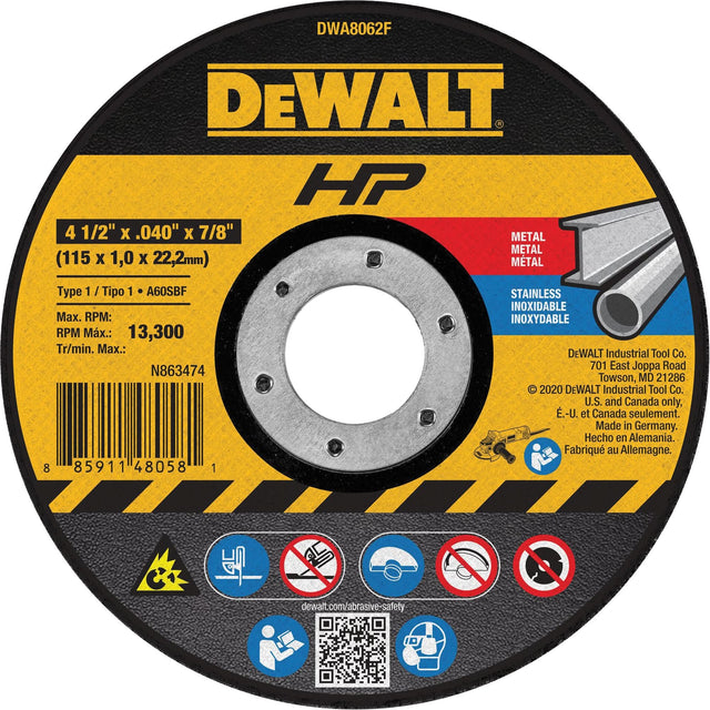 HP™ Metal Cut-Off Wheel, 4-1/2" x 0.04", 7/8" Arbor, Type 1, Aluminum Oxide, 13300 RPM