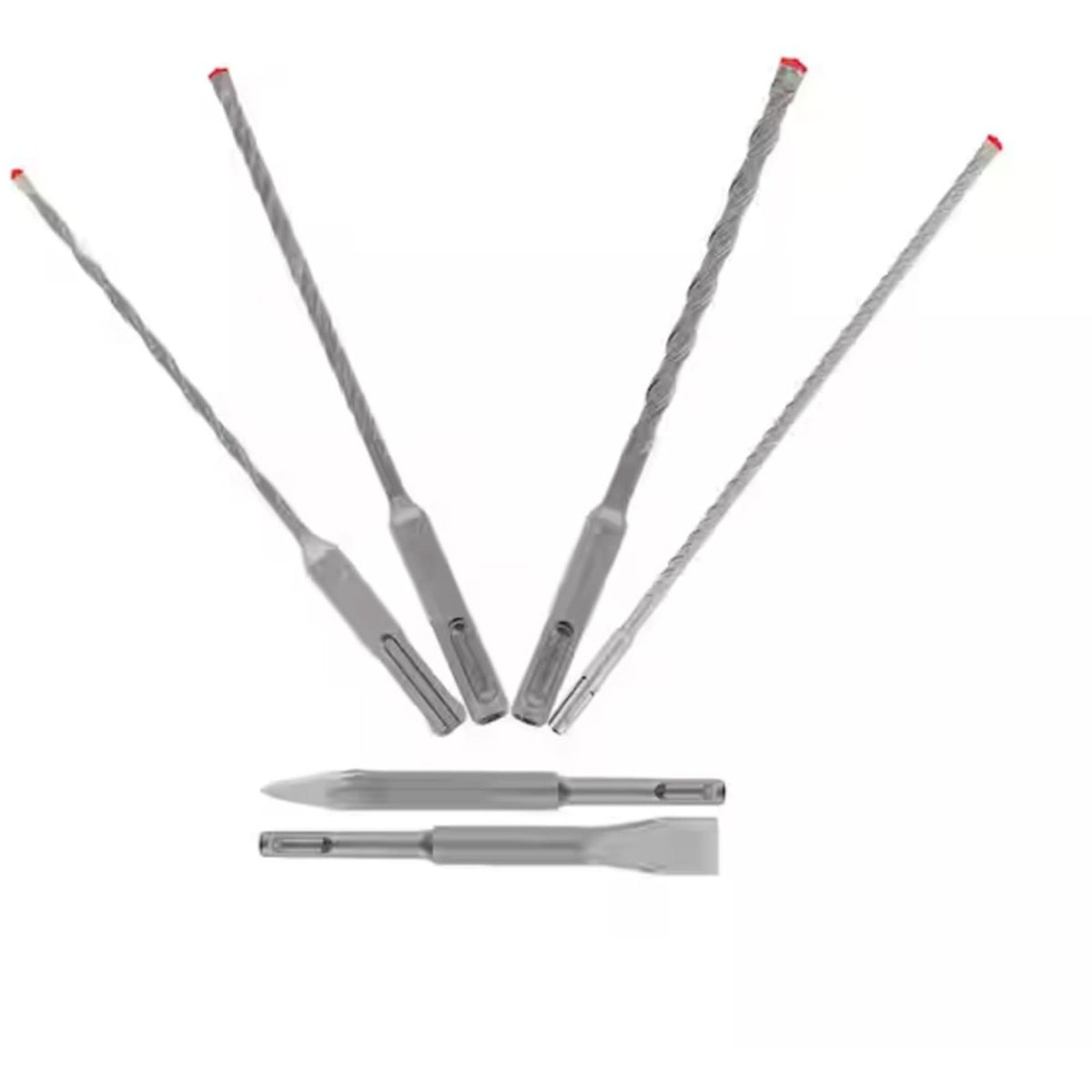 Rebar Demon™ SDS-Plus 4-Cutter Full Carbide Head Hammer Drill Bit & Chisel Set, 6 Pieces, Carbide