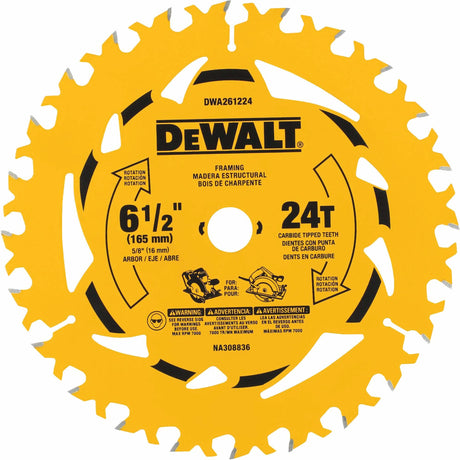 Carbide-Tipped Framing Circular Saw Blade, 6-1/2", 24 Teeth, Wood Use