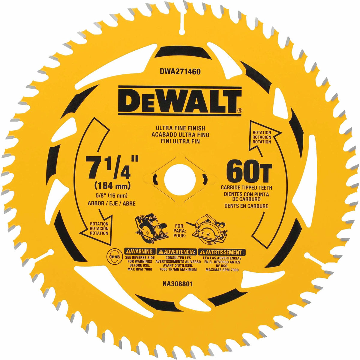 Circular Saw Blade, 7-1/4", 60 Teeth, Wood Use