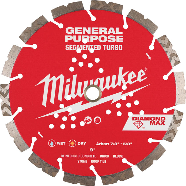 Diamond Max™ Segmented Turbo Saw Blade, 9", Metal/Stone/Concrete/Ductile Iron/Cement/Non-Ferrous/Brick/Fibre Cement/Tile/Asphalt Use