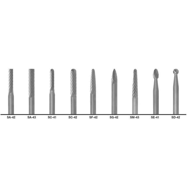 1855 Double Cut Carbide Burr Set, 9 Pieces