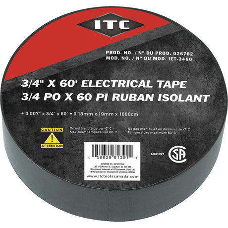 IET-3460 Electrical Tape, 19 mm (3/4") x 18.28 m (60'), Black
