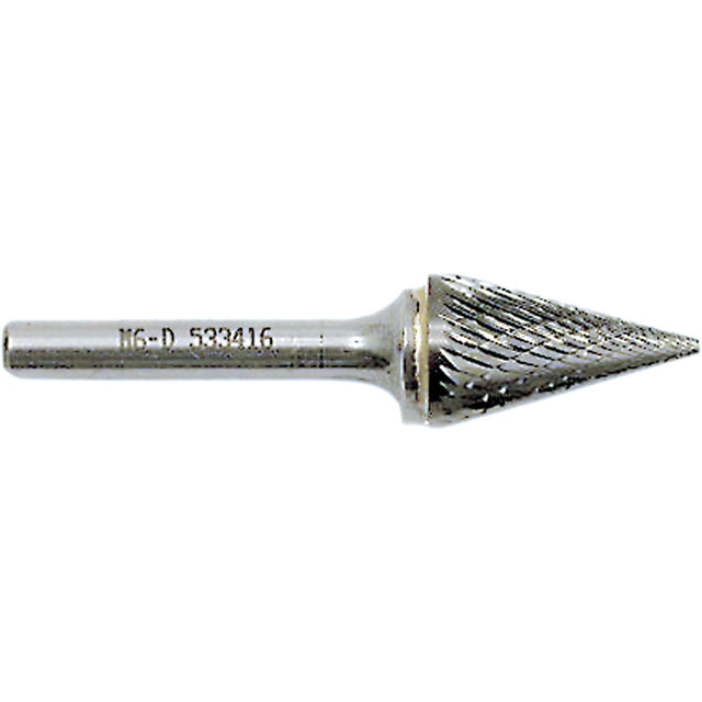 Cone Point Burr, 5/8" Dia., 1/4" Shank, 1" Depth of Cut