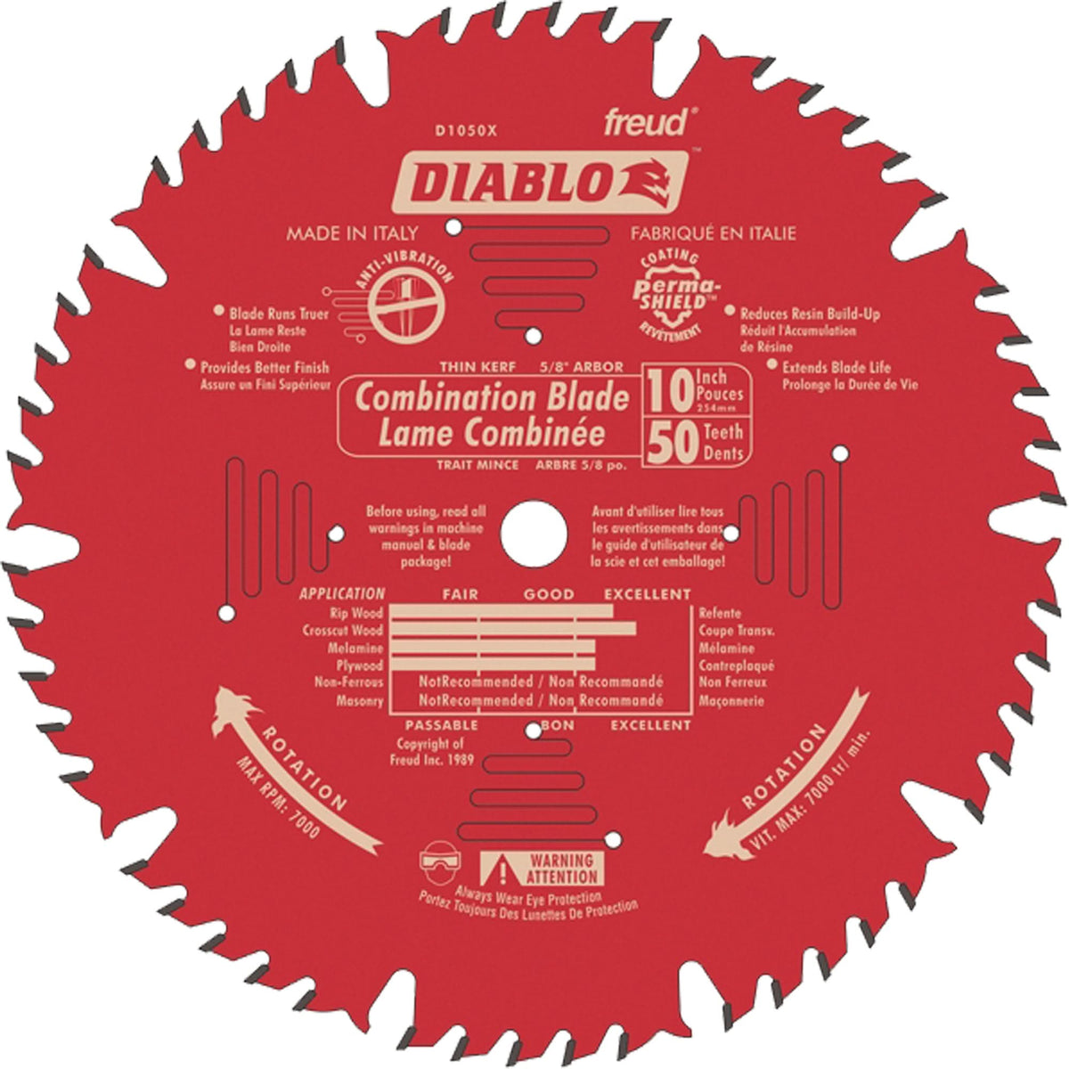 Contractor Saw Blades - Combination Saw Blades, 10", 50 Teeth, Wood Use