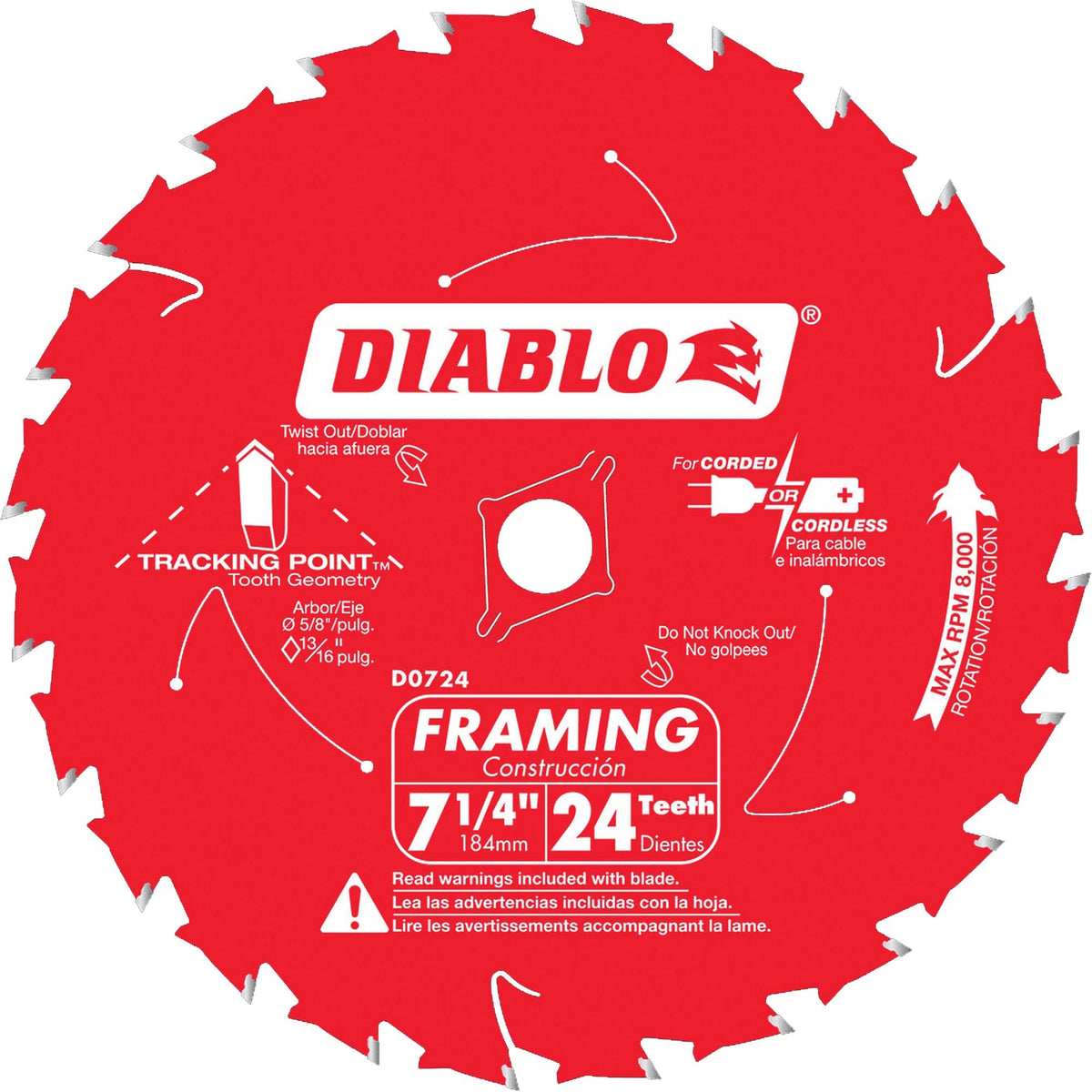 Framing Saw Blade, 7-1/4", 24 Teeth, Wood Use